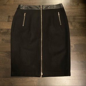 Ann Taylor Black Wool Pencil Skirt w/t Gold Zipper